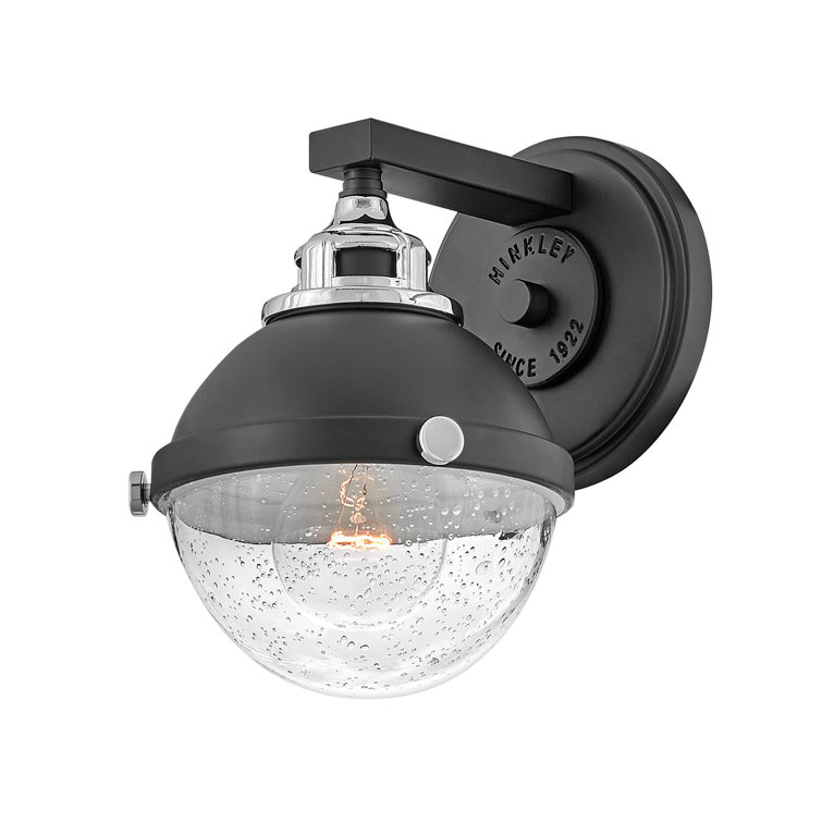 Hinkley Fletcher 1-Light Black/Chrome Outdoor Vanity Sconce with Clear Seedy Glass