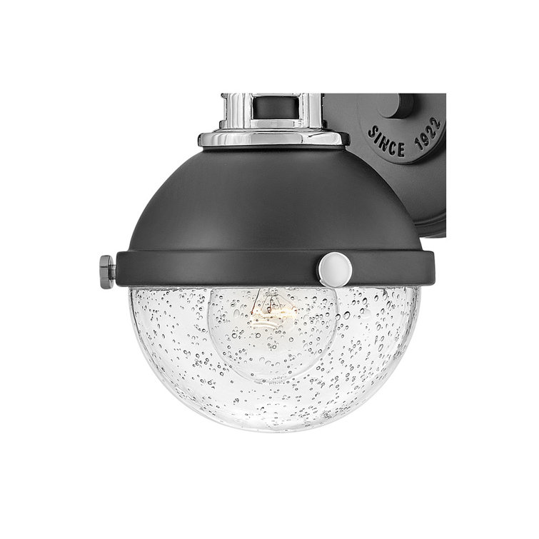 Hinkley Fletcher 1-Light Black/Chrome Outdoor Vanity Sconce with Clear Seedy Glass