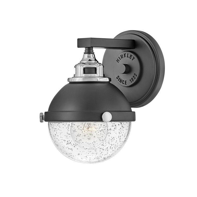 Hinkley Fletcher 1-Light Black/Chrome Outdoor Vanity Sconce with Clear Seedy Glass