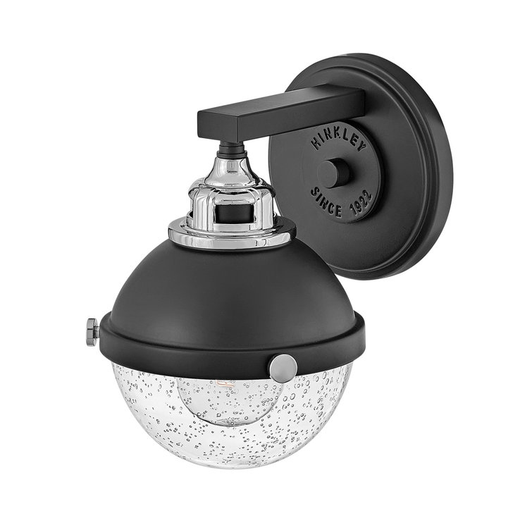 Hinkley Fletcher 1-Light Black/Chrome Outdoor Vanity Sconce with Clear Seedy Glass