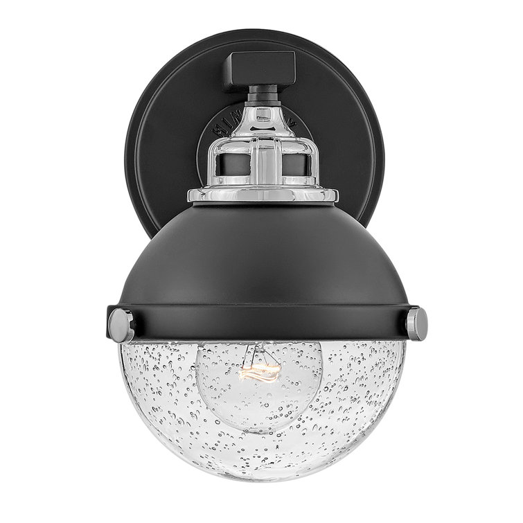 Hinkley Fletcher 1-Light Black/Chrome Outdoor Vanity Sconce with Clear Seedy Glass