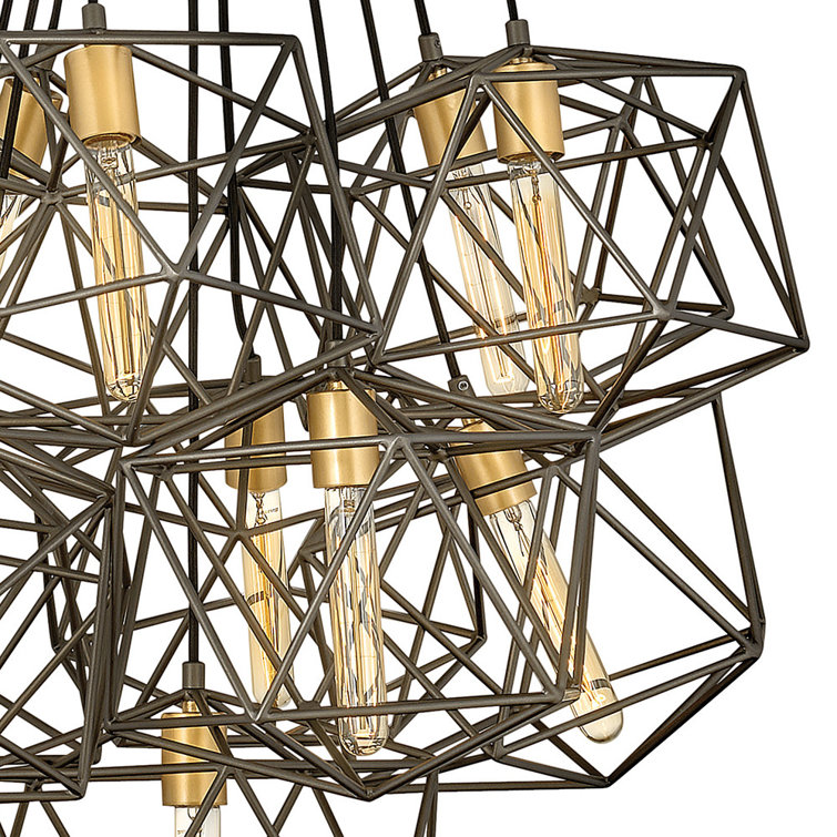 Metallic Matte Bronze Geometric Cage 11-Light Chandelier