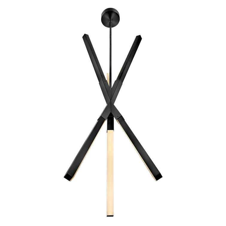 Rae Modern Black LED Sputnik Linear Chandelier with Etched Acrylic Shade