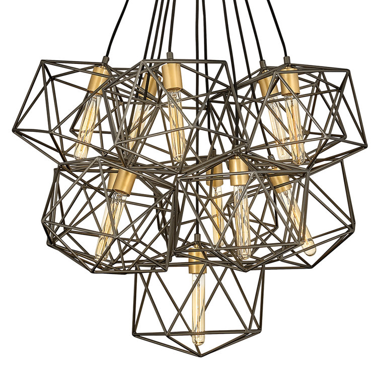 Metallic Matte Bronze Geometric Cage 11-Light Chandelier