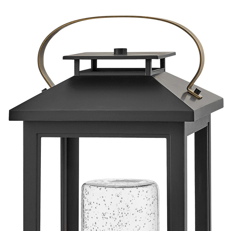 Black Lantern-Style Outdoor LED Pier Mount with Clear Seedy Glass