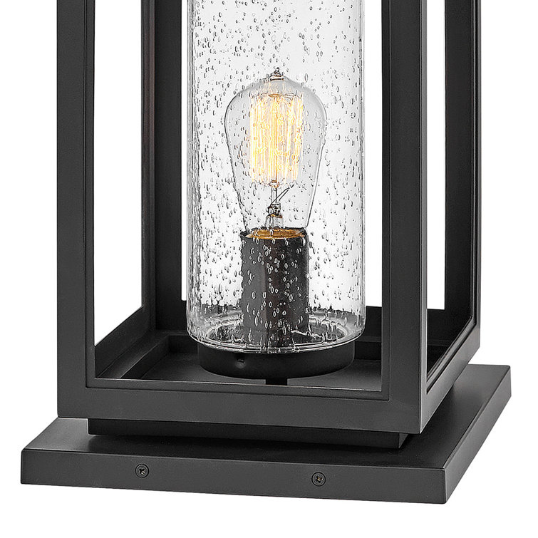 Black Lantern-Style Outdoor LED Pier Mount with Clear Seedy Glass