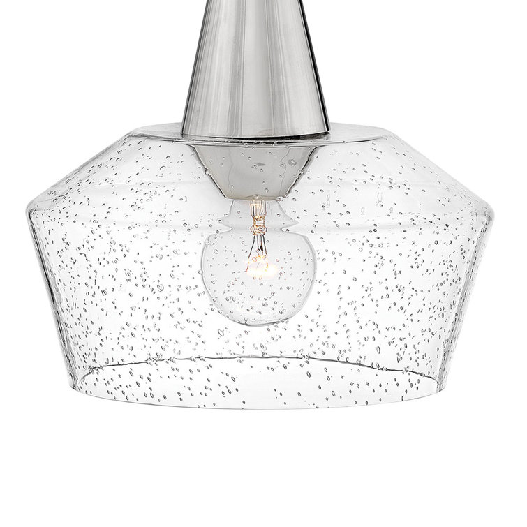 Bette 1-Light Small Schoolhouse Pendant in Polished Nickel with Clear Seedy Glass