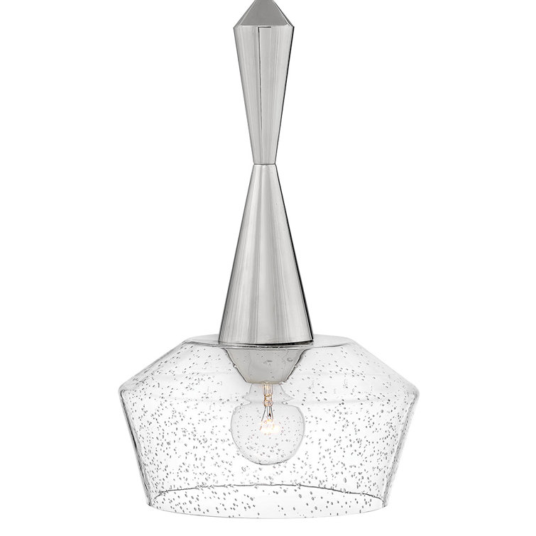 Bette 1-Light Small Schoolhouse Pendant in Polished Nickel with Clear Seedy Glass