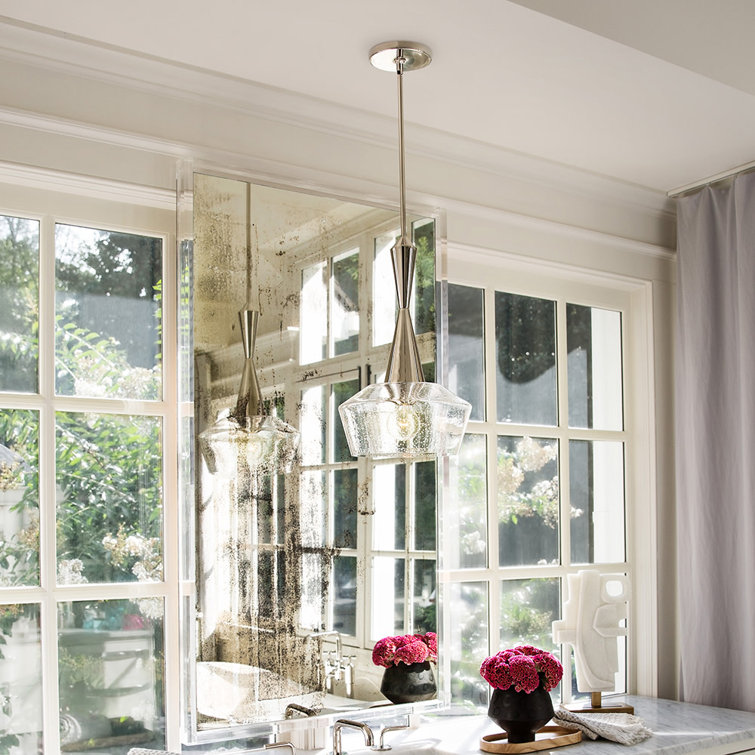 Bette 1-Light Small Schoolhouse Pendant in Polished Nickel with Clear Seedy Glass