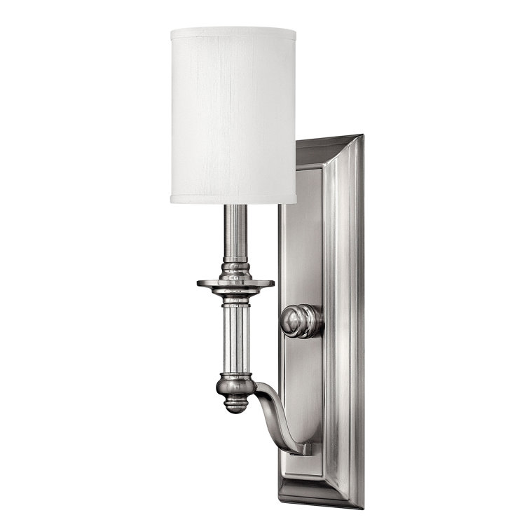 Elegant Brushed Nickel Dimmable Wall Sconce with White Fabric Shade