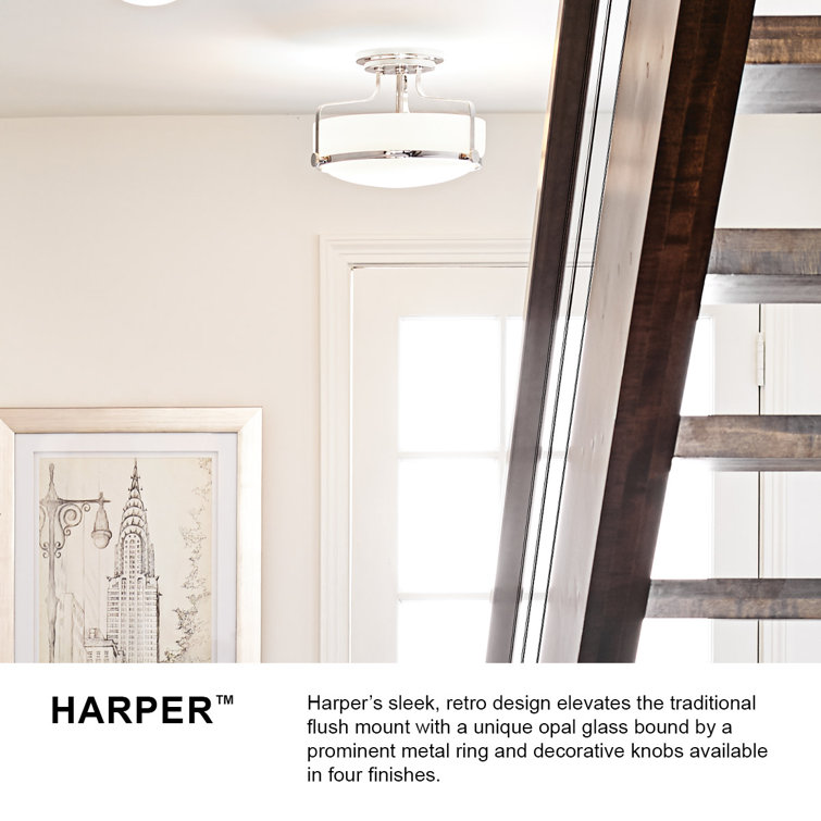 Harper Chrome Finish 3-Light Semi-Flush Mount with Clear Seedy Glass