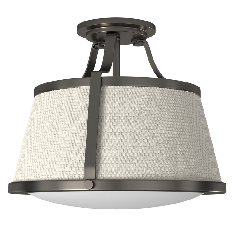 Charlotte Antique Nickel 3-Light Semi-Flush Mount with Woven Off-White Shade