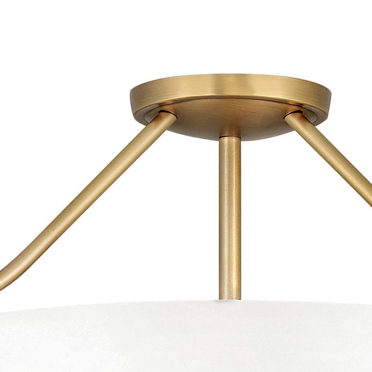 Heritage Brass Semi Flush Mount Ceiling Light with Etched Glass Shade