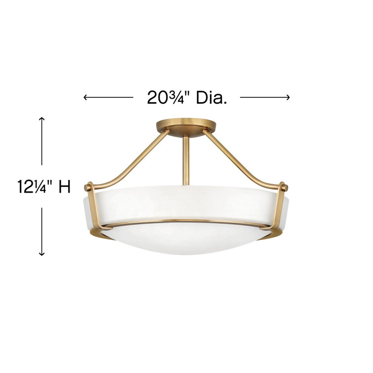 Heritage Brass Semi Flush Mount Ceiling Light with Etched Glass Shade