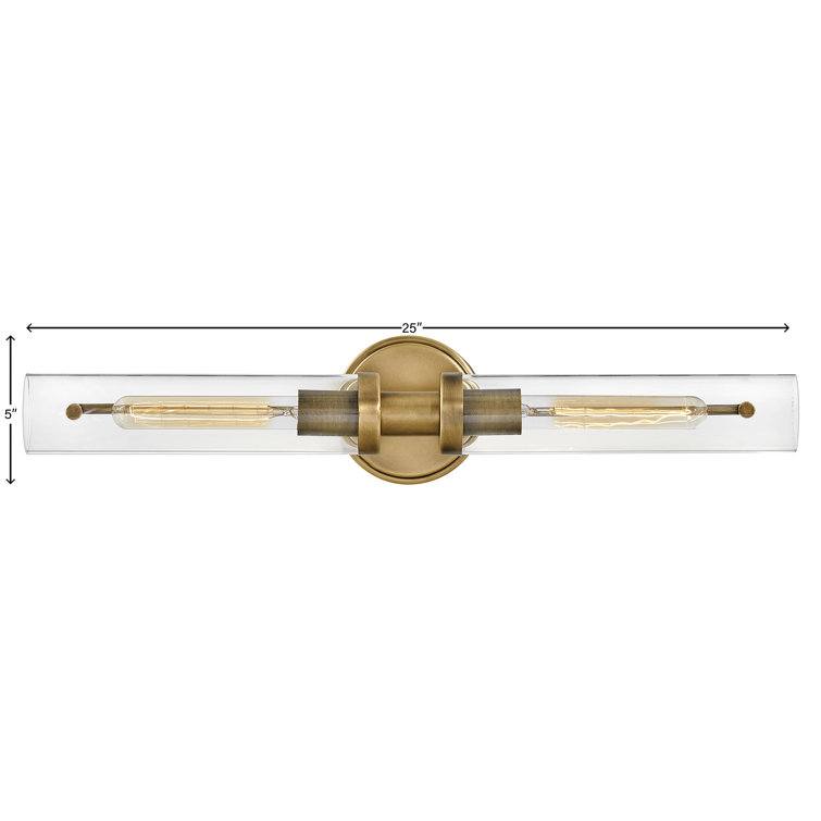 Vaughn Heritage Brass 2-Light Industrial Chic Bath Bar with Clear Glass