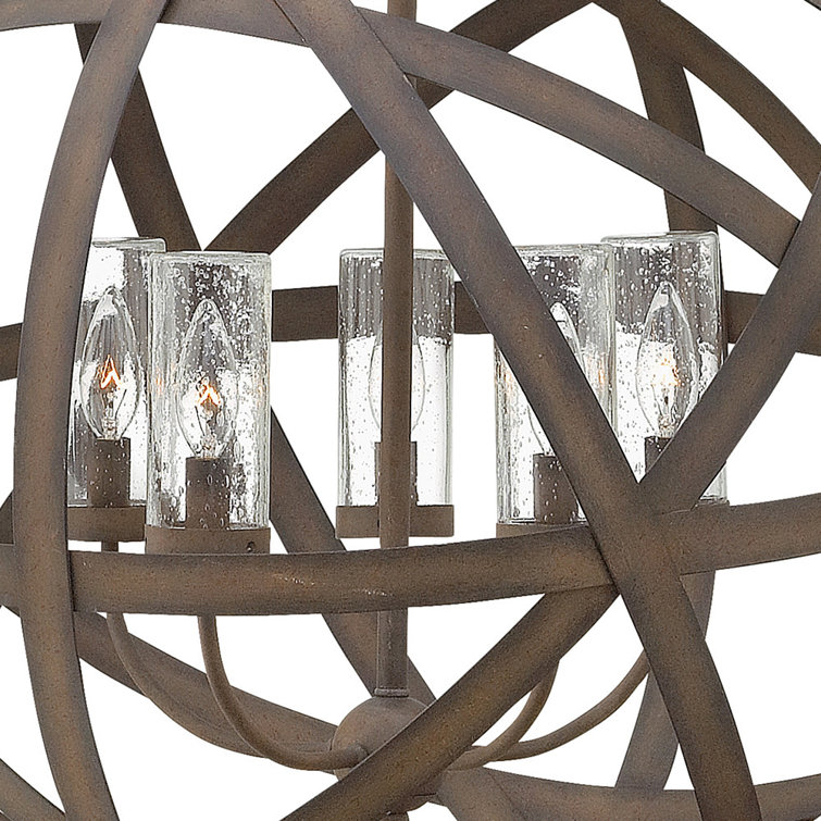 Vintage Iron 5-Light Globe Outdoor Chandelier with Clear Seedy Glass