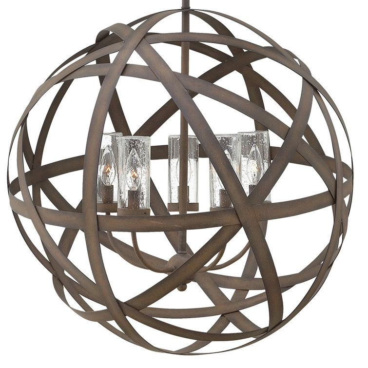 Vintage Iron 5-Light Globe Outdoor Chandelier with Clear Seedy Glass