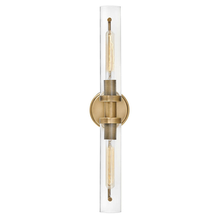 Vaughn Heritage Brass 2-Light Industrial Chic Bath Bar with Clear Glass