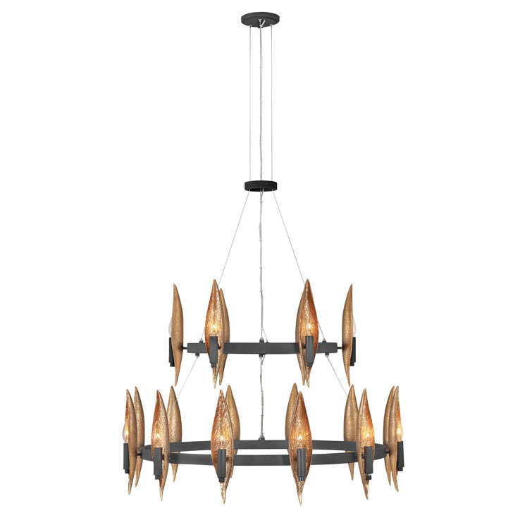 Willow 36" Carbon Black and Gold 18-Light Tiered Chandelier