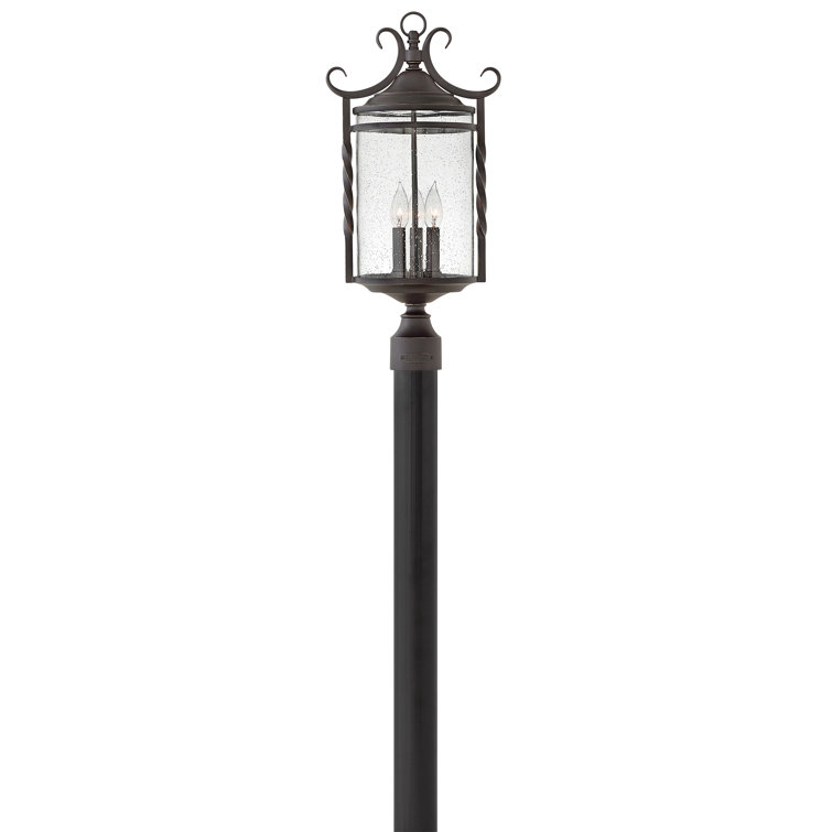 Olde Black 3-Light Outdoor Post Lantern with Seedy Glass