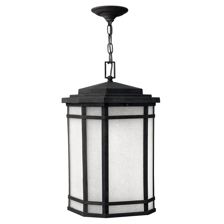Vintage Black Outdoor Hanging Lantern with White Linen Glass