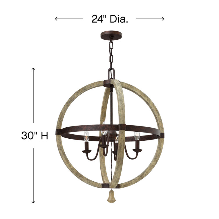 Middlefield Rustic-Chic 4-Light Iron Rust & Weathered Ash Chandelier