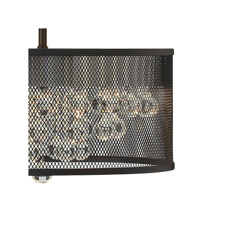 Black Mesh Drum Pendant with Glass Spheres