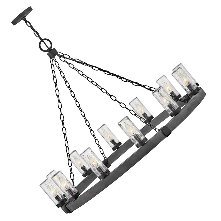 Sawyer Aged Zinc and Distressed Black 12-Light Rustic Outdoor Chandelier
