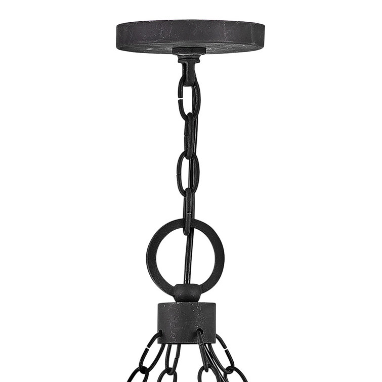 Sawyer Aged Zinc and Distressed Black 12-Light Rustic Outdoor Chandelier