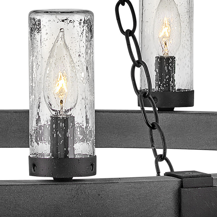 Sawyer Aged Zinc and Distressed Black 12-Light Rustic Outdoor Chandelier