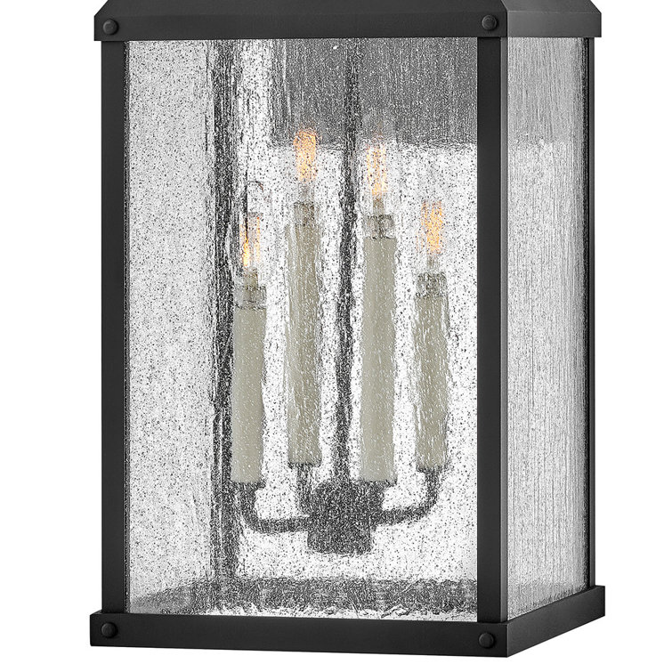 Beacon Hill Black Aluminum Outdoor Wall Light with Seedy Glass