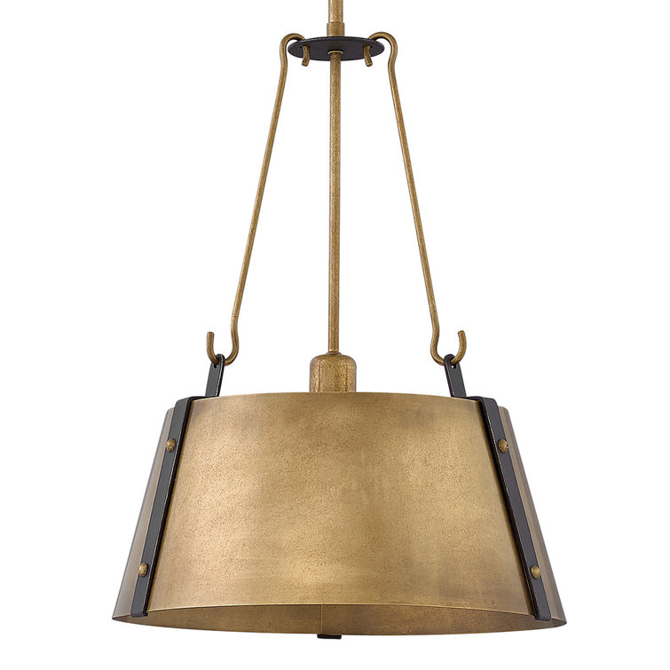 Rustic Brass Drum Pendant Light with Bronze Finish