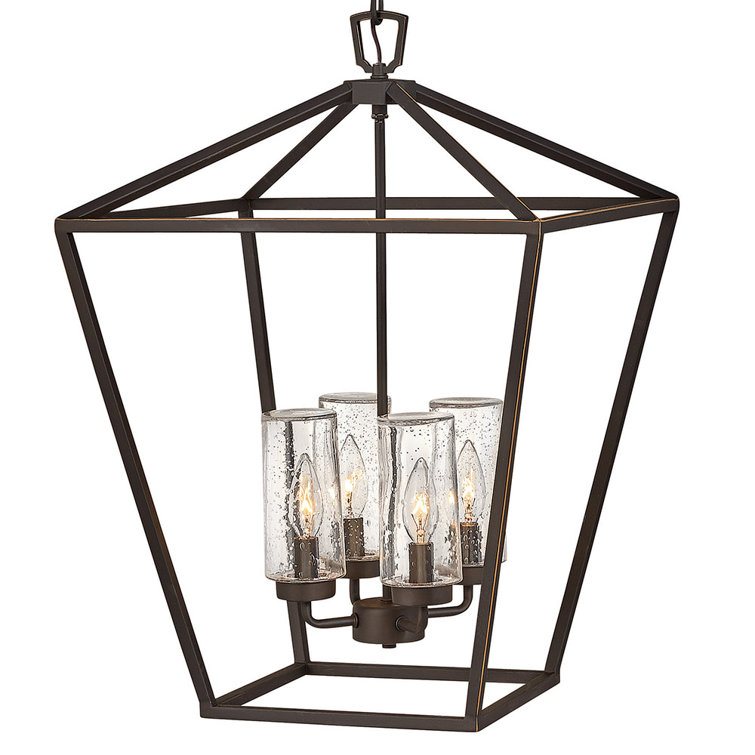 Vintage Oil Rubbed Bronze 4-Light Outdoor LED Lantern with Clear Seedy Glass