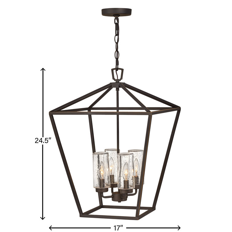 Vintage Oil Rubbed Bronze 4-Light Outdoor LED Lantern with Clear Seedy Glass