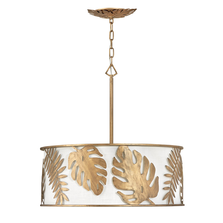 Elysian Gold 5-Light LED Drum Chandelier with White Linen Shade