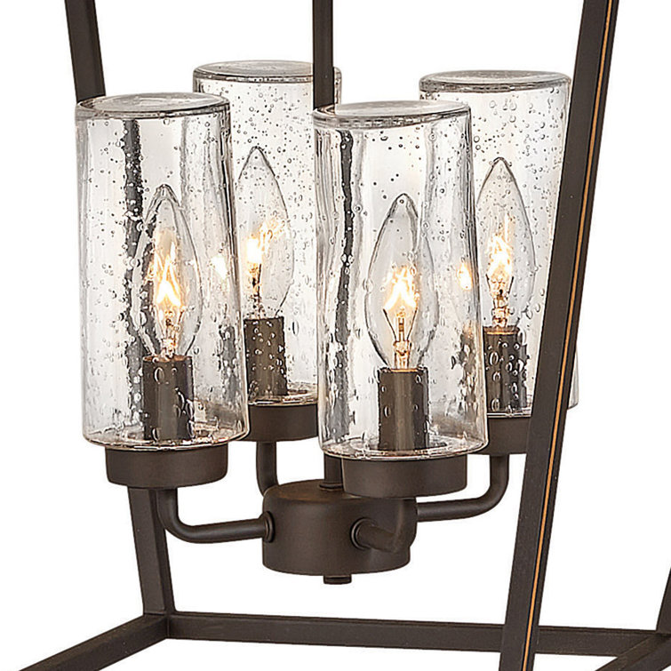 Vintage Oil Rubbed Bronze 4-Light Outdoor LED Lantern with Clear Seedy Glass