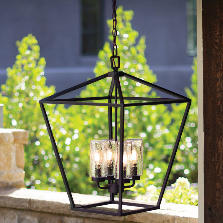Vintage Oil Rubbed Bronze 4-Light Outdoor LED Lantern with Clear Seedy Glass