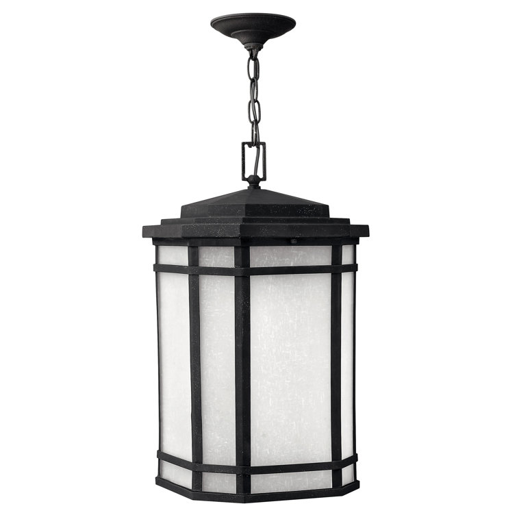 Vintage Black Outdoor Hanging Lantern with White Linen Glass