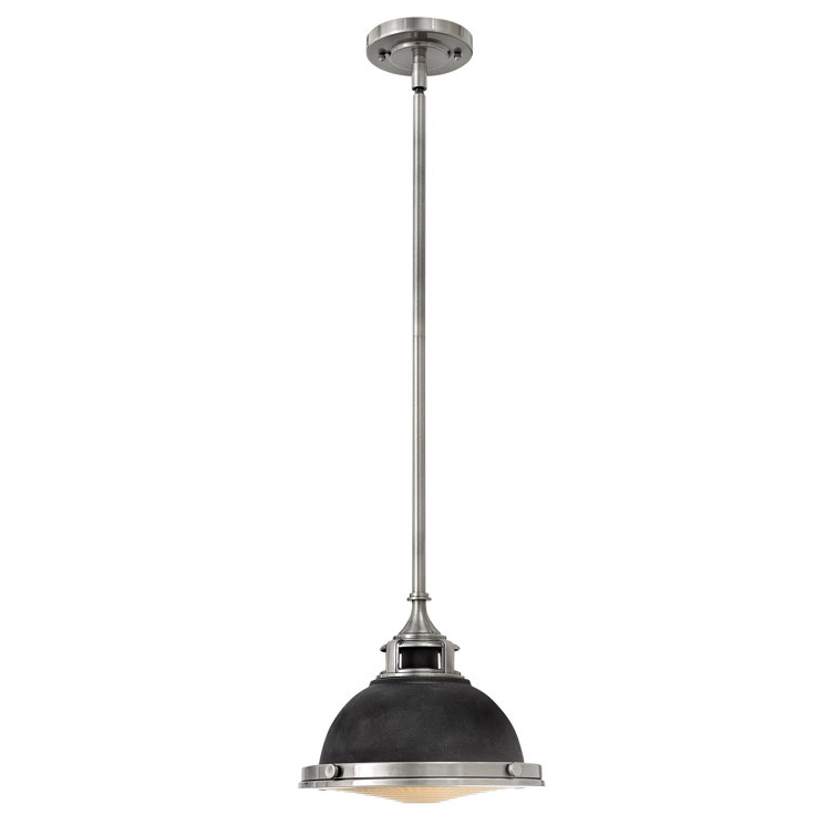 Aged Zinc Glass and Nickel Pendant Light