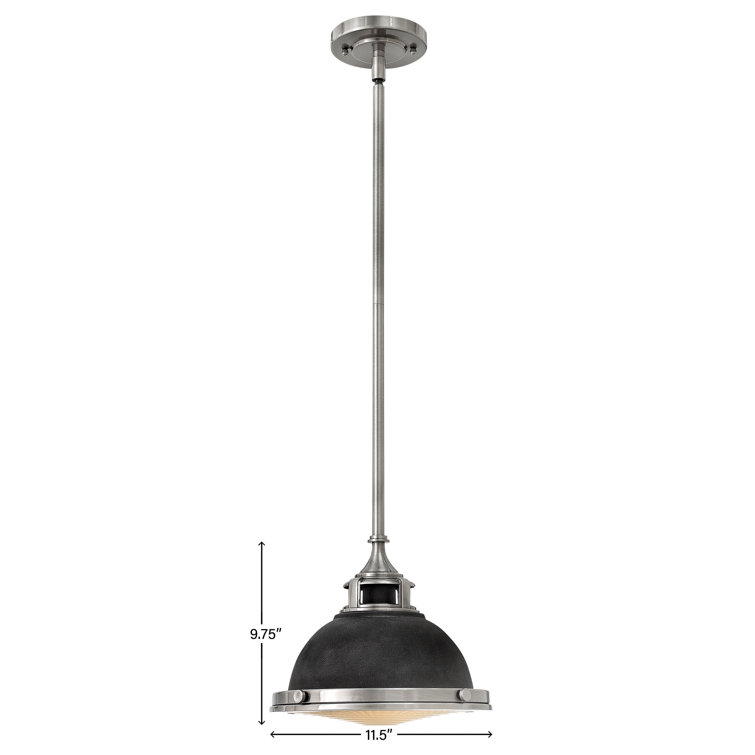 Aged Zinc Glass and Nickel Pendant Light