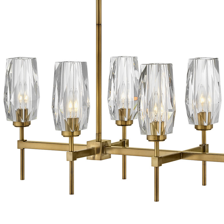 Heritage Brass 8-Light Linear Chandelier with Faceted Crystal Shades