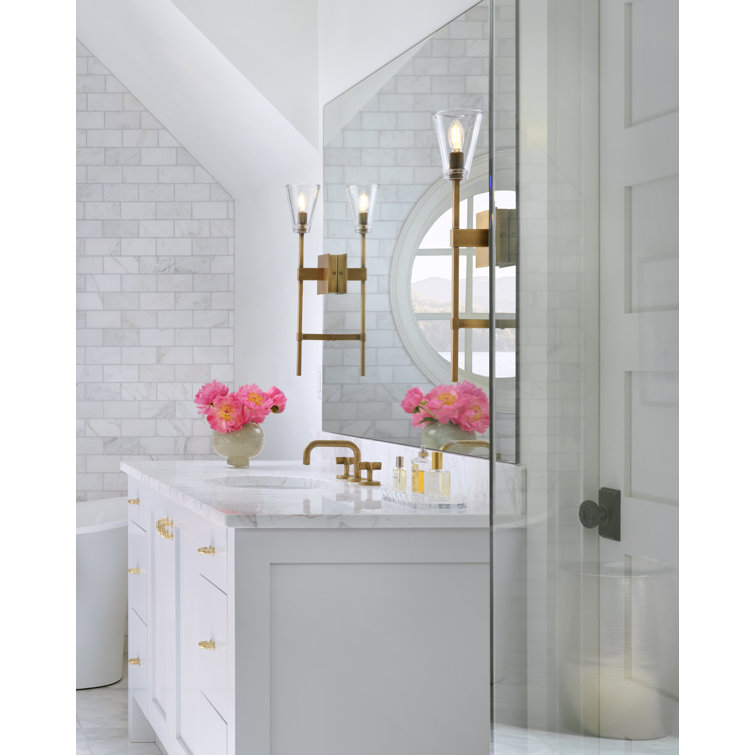 Auden Heritage Brass 1-Light Vanity with Clear Glass Shade