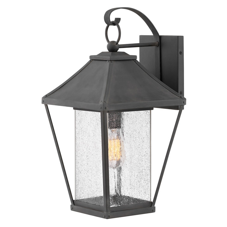 Palmer Black Aluminum Outdoor Wall Lantern with Seeded Glass