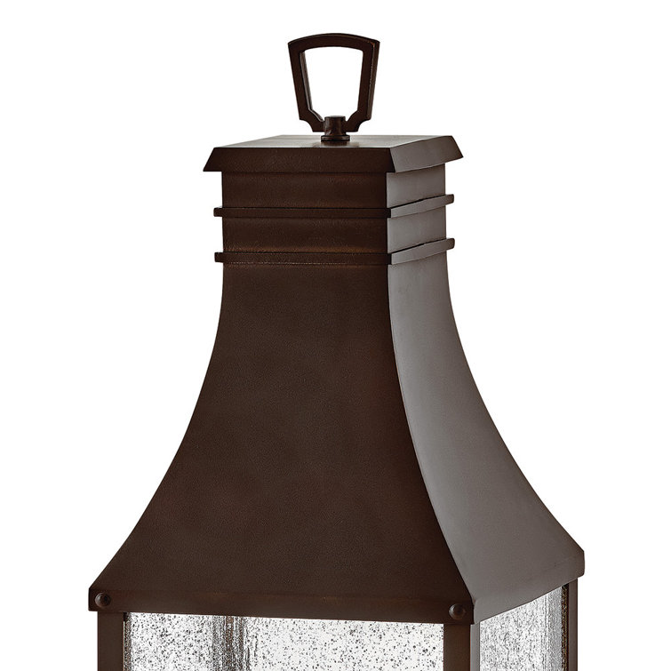 Blackened Copper LED Outdoor Pier Mount Lantern with Seeded Glass