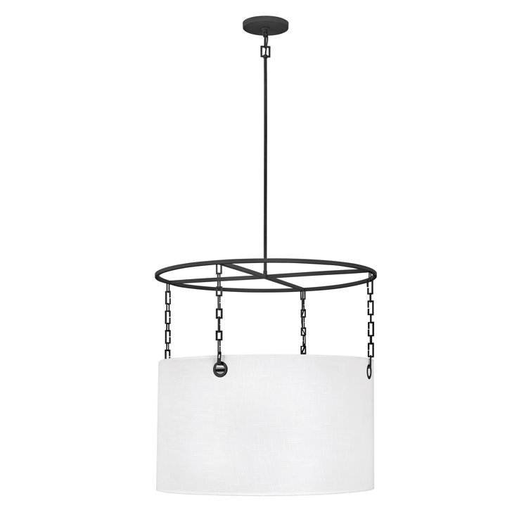 Tribeca Modern 30'' Black Drum Pendant Chandelier with White Shade