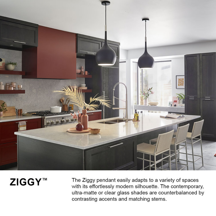 Ziggy Sleek Black Steel Pendant with Clear Glass Shade
