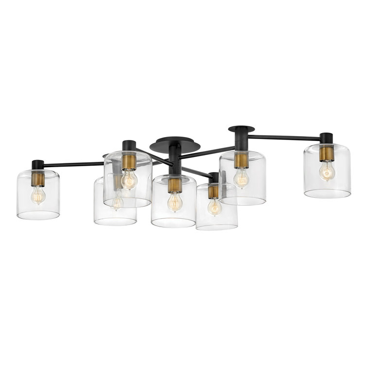 Axel Modern 7-Light Black/Heritage Brass Cluster Semi-Flush Mount with Clear Glass