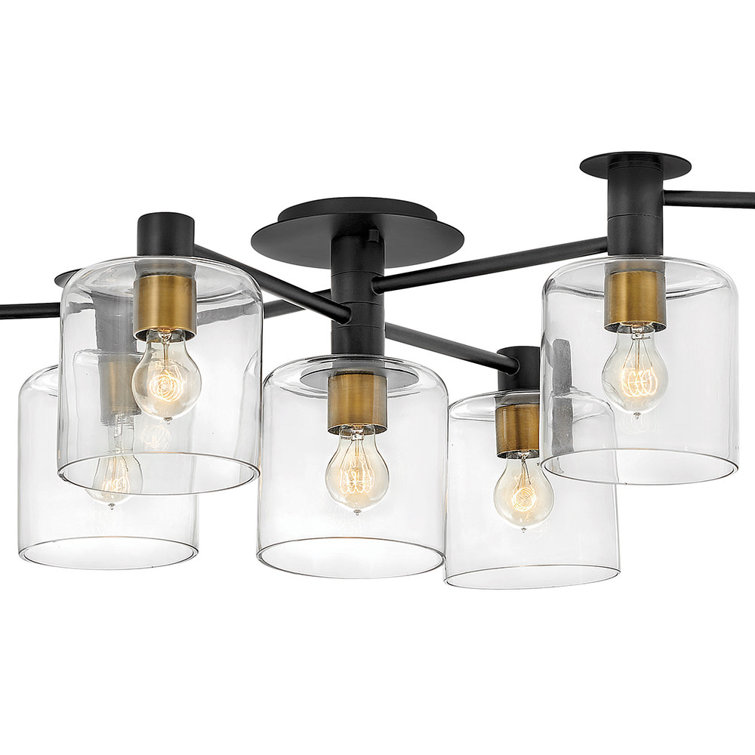 Axel Modern 7-Light Black/Heritage Brass Cluster Semi-Flush Mount with Clear Glass