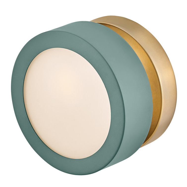 Sage Green and Brass Dimmable Wall Sconce with Etched Opal Glass