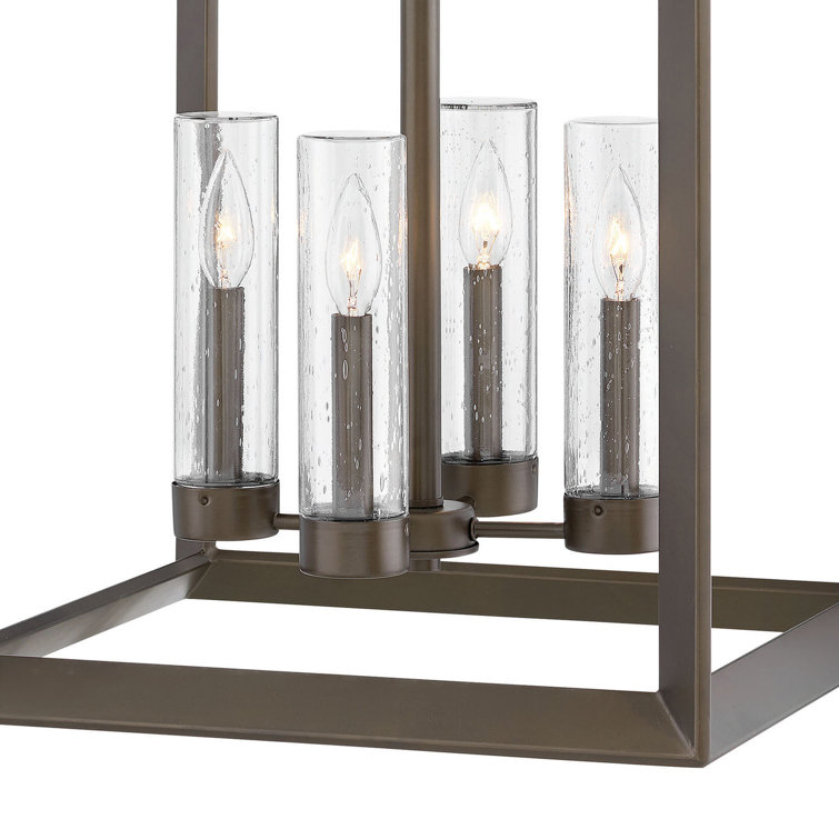 Rhodes Warm Bronze 4-Light LED Outdoor Chandelier with Clear Seedy Glass